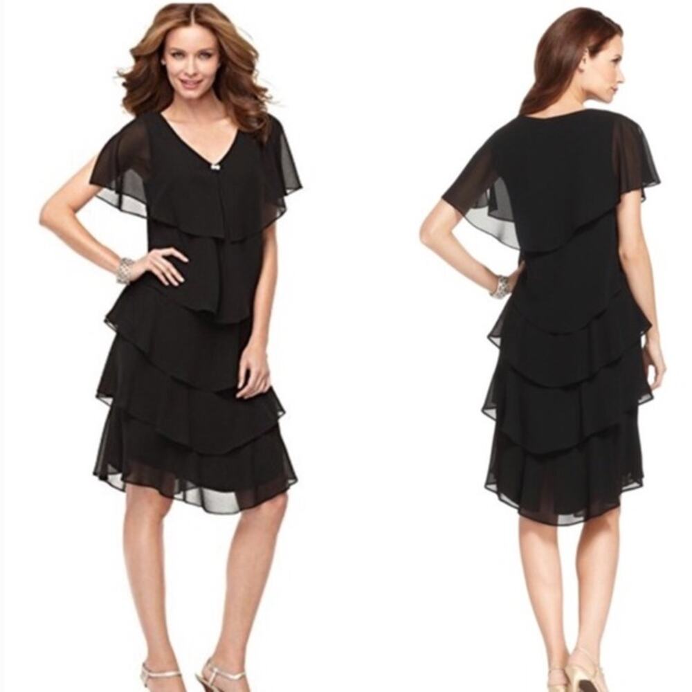 Patra Dress 8 Black Ruffles Sleeveless Midi Rhinestone